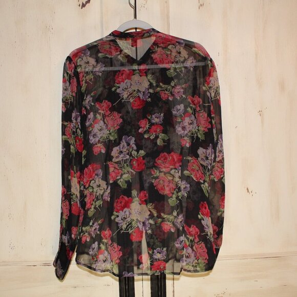 Lauren Ralph Lauren long sleeve sheer black floral blouse with ruffle details XL - Picture 8 of 9